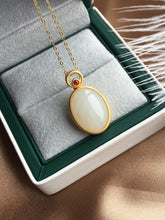 Load image into Gallery viewer, New Silver Inlaid Natural Fine White Jade Oval Pendant Necklace Vintage Style Retro Charm Women&#39;s Jewelry
