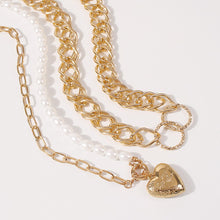 Load image into Gallery viewer, 2Pcs/Set Multilayer Half Chain Half Pearl Beaded Cuban Link Chain Heart Pendant Necklace
