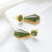 Load image into Gallery viewer, Lokaloca Silver Inlaid Natural Fine Jade Chalcedony Earrings
