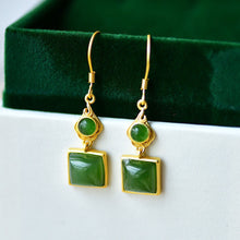 Load image into Gallery viewer, Lokaloca Silver Inlaid Natural Fine Jade Jasper Square Long Earrings
