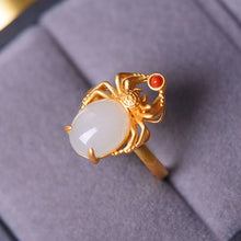 Load image into Gallery viewer, Silver Original Natural Fine Chalcedony Spider Shape Neutral Women&#39;s Adjustable Ring
