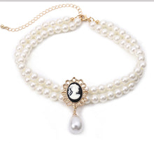 Load image into Gallery viewer, Double Layered Pearl Beaded Pendant Choker Necklace For Ladies
