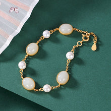 Load image into Gallery viewer, Lokaloca Silver Inlaid Natural White Jade Pearl Bracelet
