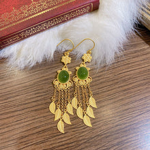 Load image into Gallery viewer, Lokaloca Natural Fine Jade Tassel Feather Earrings
