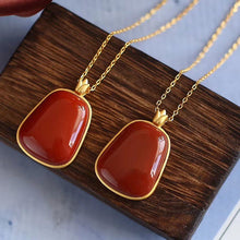 Load image into Gallery viewer, Designer Original Craftsmanship Inlaid Natural Southern Red Agate Pendant Necklace Elegant Jewelry
