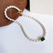 Load image into Gallery viewer, Tranquility British Design Green Crystal Charm Pearl Beaded Necklace Choker
