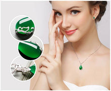 Load image into Gallery viewer, Lokaloca Natural Green Jade Chalcedony Water Drop Pendant 925 Silver Jewelry Necklace
