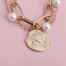 Load image into Gallery viewer, Getting Closer Coin Charm Cuban Link Imitation Pearl Chunky Chain Bracelet
