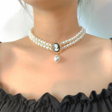 Load image into Gallery viewer, British Royal Multi Layer Pearl Beaded Queen Pendant Choker Necklace
