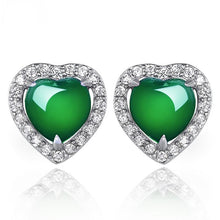 Load image into Gallery viewer, Lokaloca Natural Jade Chalcedony Zircon Heart 925 Silver Jewelry Stud Earrings
