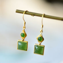 Load image into Gallery viewer, Lokaloca Silver Inlaid Natural Fine Jade Jasper Square Long Earrings
