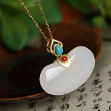 Load image into Gallery viewer, New Silver Inlaid Natural Fine White Jade Pendant Necklace Vintage Style Retro Unique Gilding Craft Women&#39;s Brand Jewelry
