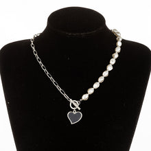 Load image into Gallery viewer, Half Chain Half Pearl Cuban Link Enamel Heart Pendant Necklace
