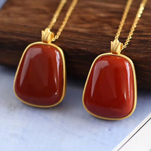 Load image into Gallery viewer, Designer Original Craftsmanship Inlaid Natural Southern Red Agate Pendant Necklace Elegant Jewelry
