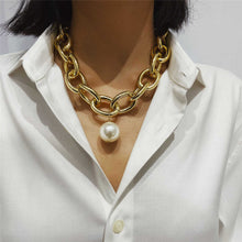 Load image into Gallery viewer, Gothic Cuban Link Chain Pearl Pendant Choker Necklace
