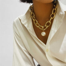 Load image into Gallery viewer, Gothic Cuban Link Chain Pearl Pendant Choker Necklace
