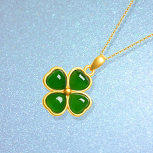 Load image into Gallery viewer, Lucky Natural Green Jade Clover Pendant Necklaces Choker Chain Jewelry
