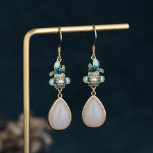 Load image into Gallery viewer, Lokaloca Original Natural Fine White Jade Enamel Water Drop Earrings
