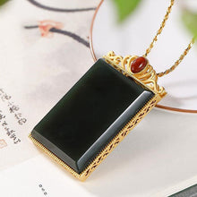 Load image into Gallery viewer, Independent Design Natural Fine Jade Green Square Necklace Pendant Retro Luxury Ladies Silver Jewelry
