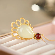 Load image into Gallery viewer, Natural Fine White Jade Water Drop Shaped Pendant Necklace Vintage Style Unique Women&#39;s Silver Jewelry
