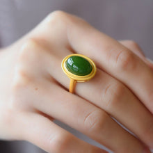 Load image into Gallery viewer, Lokaloca Natural Fine Jade Oval Opening Adjustable Ring
