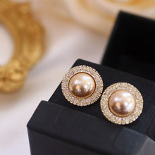 Load image into Gallery viewer, Ineffable Luxury Shiny Rhinestone White Champagne Pearl Stud Earrings
