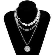 Load image into Gallery viewer, Deigner Gothic Multi Layer Cuban Link Pearl Beaded Chain Coin Queen Pendant Chain Necklace
