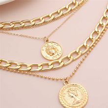 Load image into Gallery viewer, Byzantine Queen Coin Pendant Necklace Punk Miami Cuban Link Chain Choker
