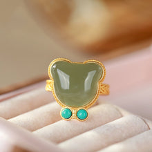 Load image into Gallery viewer, Silver Inlaid Natural Fine Jade Cute Bear Rings Women&#39;s Brand Jewelry
