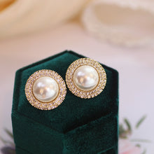 Load image into Gallery viewer, Ineffable Luxury Shiny Rhinestone White Champagne Pearl Stud Earrings
