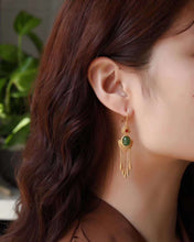 Load image into Gallery viewer, Lokaloca Natural Fine Jade Tassel Feather Earrings
