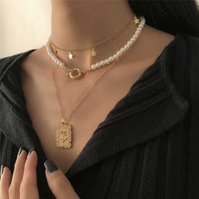 Load image into Gallery viewer, Reminisce Vintage Multilayer Star Charm Pearl Beaded Rose Pendant Choker Necklace
