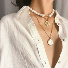 Load image into Gallery viewer, Byzantine Designer Multilayer Pearl Beaded Choker Coin Pendant Necklace
