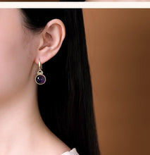 Load image into Gallery viewer, New Style Ancient Golden Craftsmanship Inlaid Natural Fine Amethyst Round Earrings Exquisite Ladies Silver Jewelry
