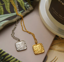 Load image into Gallery viewer, French Design Titanium Steel 18K Gold Retro Relief Square Fern Leaf  Coin Pendant Necklace
