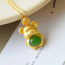 Load image into Gallery viewer, Silver Inlaid Natural Fine Jade Jasper Mouse Pendant Necklace Vintage Style Retro Unique Craft Charm Women&#39;s Jewelry
