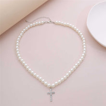 Load image into Gallery viewer, Minimalist Pearl Beaded Chain Cross Pendant Choker Necklace
