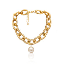 Load image into Gallery viewer, Gothic Cuban Link Chain Pearl Pendant Choker Necklace
