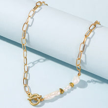 Load image into Gallery viewer, Minimalist Vintage Link Chain Baroque Irregular Pearl Charm Toggle Clasp Choker Necklaces
