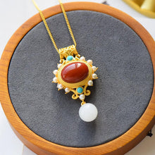 Load image into Gallery viewer, Natural Southern Red Agate S925 Silver Inlaid Pearl Turquoise Pendant Necklace Niche Luxury Charm Female Brand Jewelry
