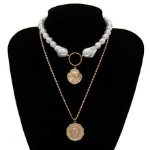 Load image into Gallery viewer, Byzantine Designer Multilayer Pearl Beaded Choker Coin Pendant Necklace
