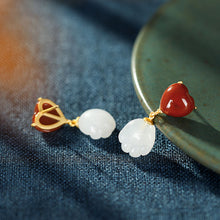 Load image into Gallery viewer, Original Natural White Jade Orchid Southern Red Agate Heart Earrings Vintage Style Retro Design Charm Women&#39;s Brand Jewelry
