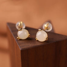 Load image into Gallery viewer, Silver Inlaid Natural White Jade Earrings Vintage Retro Bohemian Charm Women&#39;s Jewelry
