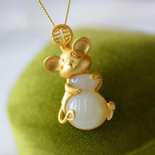 Load image into Gallery viewer, Silver Cute Charm Mouse Pendant Necklace Inlaid with Natural Fine White Chalcedony Women Wedding Brand Jewelry
