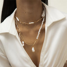 Load image into Gallery viewer, Multilayer Half Link Half Pearl Beaded Baroque Pearl Pendant Necklace
