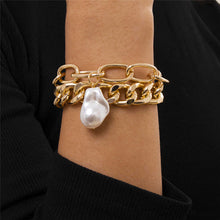 Load image into Gallery viewer, 2pcs Set Cuban Linke Chain Baroque Pearl Pendant Bracelet
