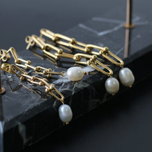 Load image into Gallery viewer, Happiness French Design 18K Gold Plated Link Chain Frenshwater Pearl Drop Earrings
