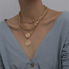 Load image into Gallery viewer, Byzantine Queen Coin Pendant Necklace Punk Miami Cuban Link Chain Choker
