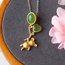 Load image into Gallery viewer, Lokaloca Natural Fine Jade Love Balloon Bear Pendant Necklace
