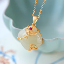 Load image into Gallery viewer, Ancient Golden Craftsmanship Inlaid Natural Fine White Jade Pendant Necklace Vintage Elegant Ladies Silver Jewelry
